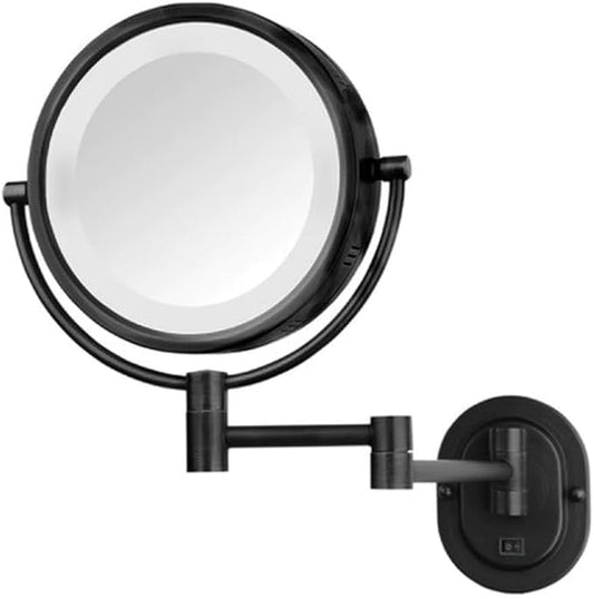 JERDON Wall-Mounted Makeup Mirror with 5X Magnification - Black Makeup Mirror with LED Lights - Plug in - Model HL65BK