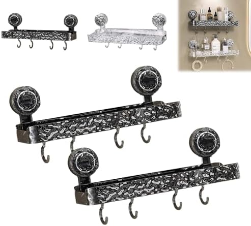 Wall-Mounted No Drill Suction Cup Shelf | Acrylic Storage Rack with 4 Hooks | Light Luxury Glacier Pattern Suction Holder for Bathroom Organization (Clear-B)