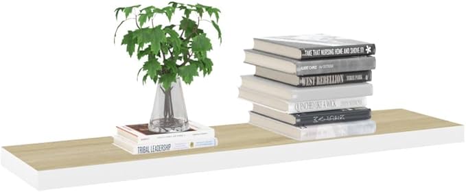 Floating Wall Shelves 2 Pack Oak White 35.4x9.3 Inches Modern Invisible Mounting Display Rack for Living Room Bedroom Office Decor Storage