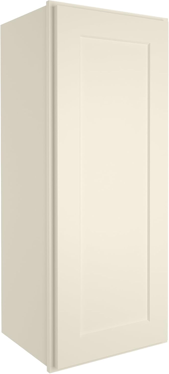 ROOMTEC Wood Wall Cabinet, RTA Single Door Medicine Cabinet with Adjustable Shelves and Soft-Close Door for Kitchen, Bathroom, and Laundry. 12" D*15" W*36" H, Shaker Antique White