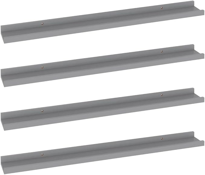 Wall Shelves 4 pcs Gray 31.5x3.5x1.2 Inches MDF Floating for Living Room Bedroom Storage, Decorative Display Shelves for Plants Books Decor