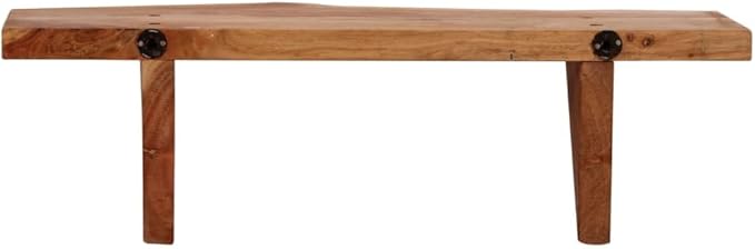 Set of 2 Solid Acacia Wood Floating Wall Shelves, Rustic Decorative Display Shelves for Living Room, Bathroom, Bedroom, Heavy Duty Wall Mounted Shelving Unit, Medium