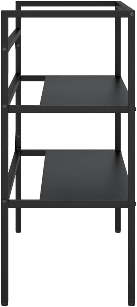 Modern Black Bathroom Sink Frame with Two Shelves, 31.1x15.0 Inch Rectangular Iron Stand for Indoor Vanity, Durable Powder-Coated Storage Organizer