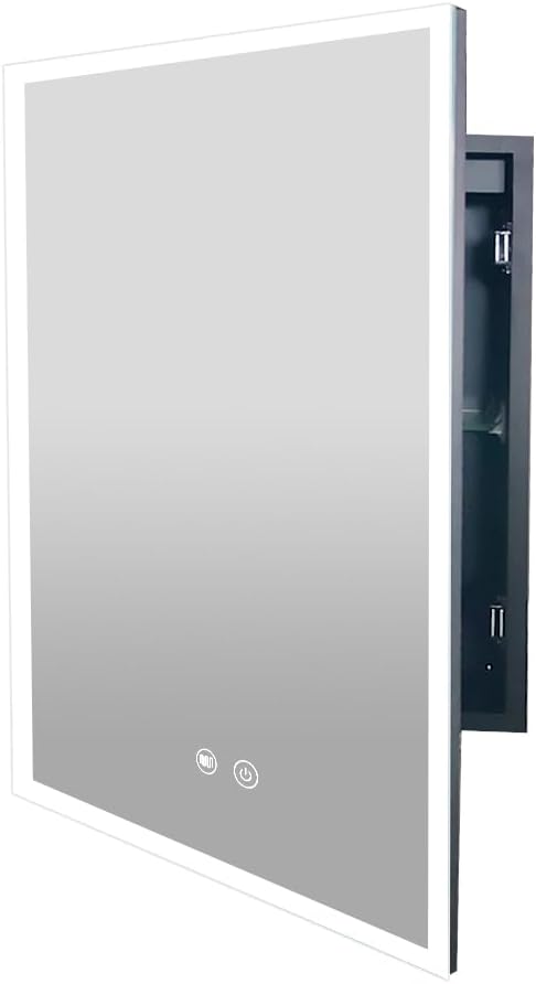 LED Medicine Cabinet with Light,16×24inch,Recess Mirror Cabinet for Bathroom,3 Color,Dimmable,Demister,Detachable Side Plate,Recess Mount or Surface Mount