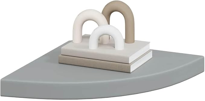 Floating Corner Shelves Set of 2, Gray Wall Mounted Corner for Living Room Bedroom, 13.8x13.8x1.5 Inch Modern Display Shelves with Invisible Mounting, Honeycomb MDF and Metal, Holds 11 lbs Each