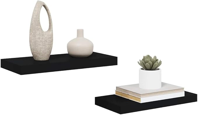 Floating Wall Shelves Set of 2, 19.7 inch Modern Display Ledge for Bedroom, Living Room, Bathroom, Black Wood Decorative Storage Rack for Books, Collectibles, Awards