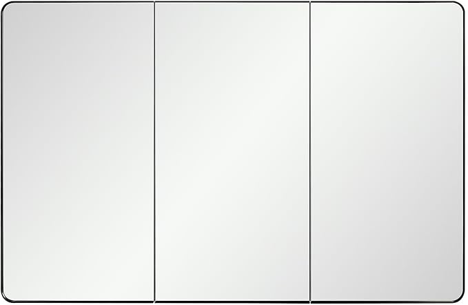 IDYLLOR Black Bathroom Medicine Cabinet with Round Corner Framed Door, 40 x 25.5 inch, Recessed or Surface Mount, with Adjustable Glass Shelves