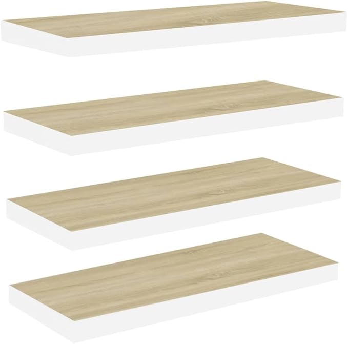 Floating Wall Shelves 4 Pack Oak White Modern Invisible Mounting Display Rack for Living Room Bedroom Office Decor 31.5x9.3x1.5 Inches MDF Honeycomb