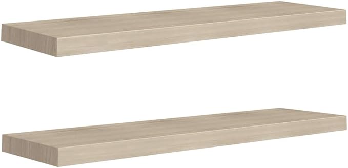 Floating Wall Shelves 2 Pack Oak Wood Look 35.4x9.3 Inches MDF Honeycomb Shelving with Invisible Mounting for Living Room Bedroom Office Decor Display Storage
