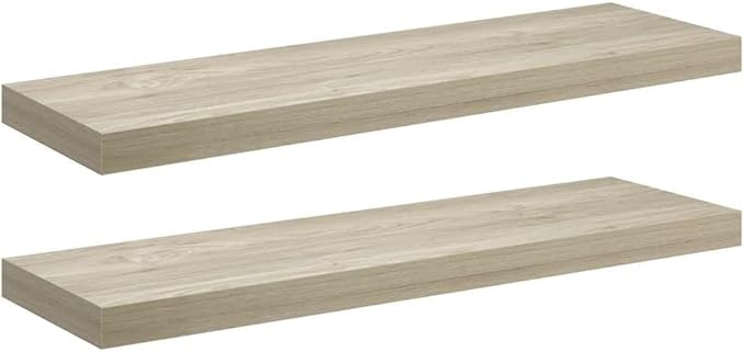 Set of 2 Floating Wall Shelves, 31.5 Inch Modern Oak Finish Display Ledge for Bedroom Living Room Office, Heavy Duty MDF Storage Shelf