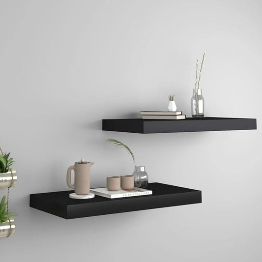 Floating Wall Shelves 2 Pack Black Modern Display Rack 19.7x9.1x1.5 Inches MDF Board for Living Room Bedroom Office Decor with Invisible Mounting System