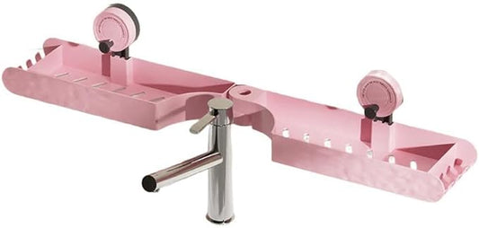 Compact Suction Cup Bathroom Shelf with Drainage Design for Neat and Dry Storage of Essentials (Pink)