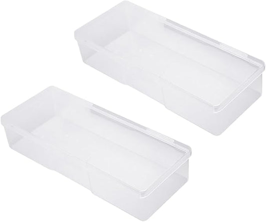 2 Pcs Clear Nail Art Storage Box Manicure Tool Organizer Case Small Plastic Pedicure Box Rectangle Stackable Containers Nail Implement Supplies Cases Makeup Display Cases with Hinged Lids Clear