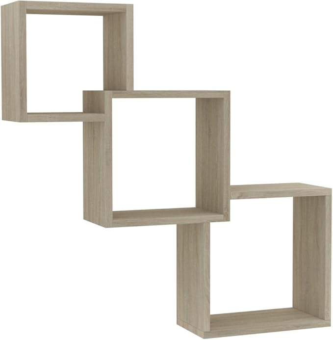 Wall Shelf, Square Floating Cube Shelves for Wall Storage, Modern Interlocking Display Rack in Sonoma Oak Finish, 26.8 x 26.8 x 5.9 Inch for Living Room Bedroom Office