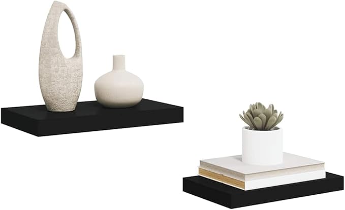 Floating Wall Shelves Set of 2, Invisible Mounting Modern Display Shelves for Living Room Bedroom, Black 15.7x9.1 Inches, Sturdy MDF and Metal for Books Decor Photos