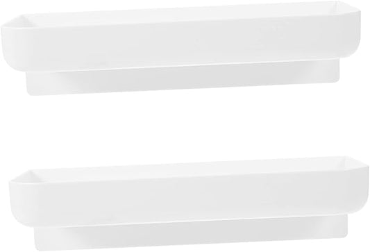 ULTECHNOVO 2-Piece Wall-Mounted Storage Rack Nail-Free Bathroom and Kitchen Organizer White Plastic Sundries Shelf for Easy Installation and Space-Saving