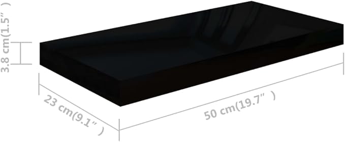 Floating Wall Shelf High Gloss Black 19.7x9.1 Inches Modern Display Rack with Invisible Mounting for Living Room Bedroom Office Decor Storage Organizer