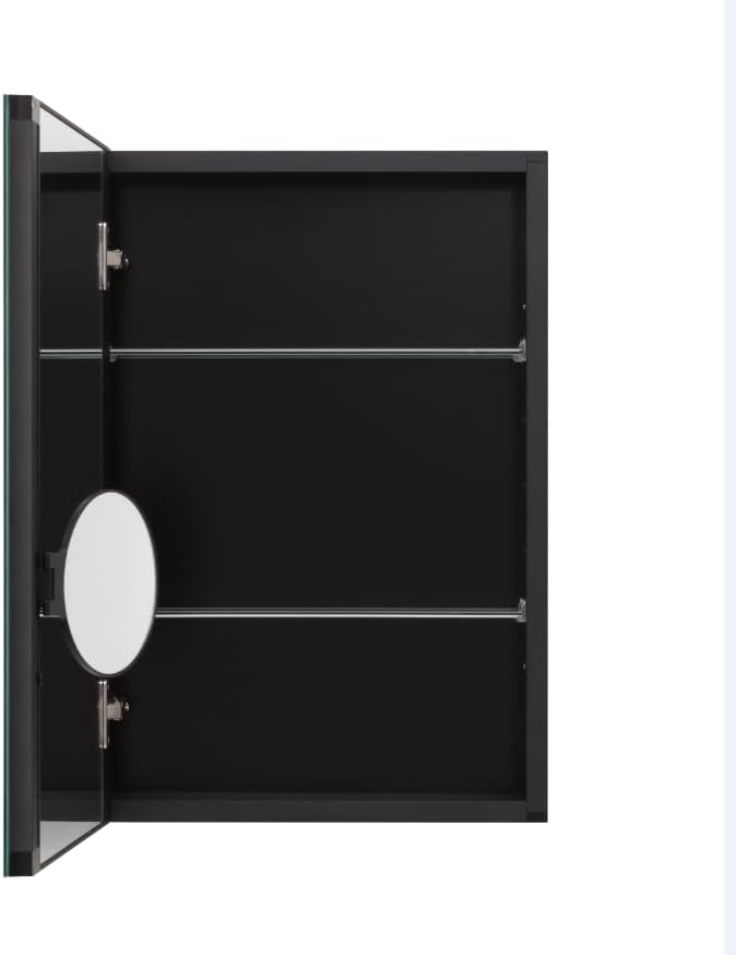 14 x 24 Inch Bathroom Mirror Cabinet, Medicine cabinets for Bathroom，3 Adjustable Shelves, Soft Close Hinges, 3X Movable Magnifier, Black Medicine Cabinet