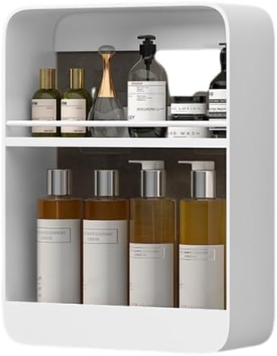 Multi-Layer Wall Mounted Bathroom Shelves, Punch-Free Makeup Organizer, Metal Wall Hanging Spice Rack, Multifunctional Wall Shelves for Kitchen, Bathroom or Living Room(White,Small)