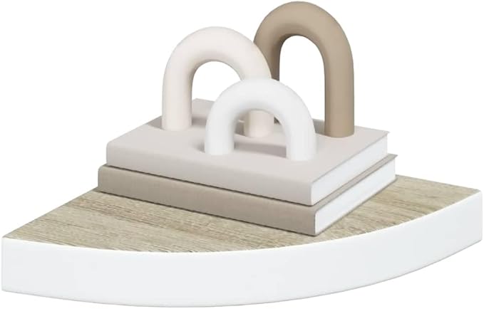 Wall Corner Shelf Set of 2, Small Floating Shelves for Bedroom Living Room, Modern Oak and White Honeycomb MDF Decorative Storage Display Organizer