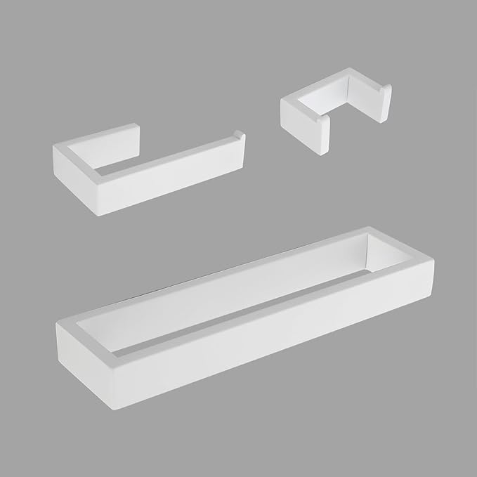 GERZWY 3-Piece Bathroom Accessory Set Stainless Steel Toilet Paper Holder Towel Ring Towel Hooks Wall Mount, White