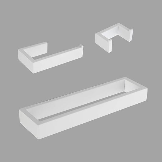 GERZWY 3-Piece Bathroom Accessory Set Stainless Steel Toilet Paper Holder Towel Ring Towel Hooks Wall Mount, White