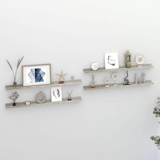 Wall Shelves 4 Pack Industrial Concrete Gray Floating for Living Room Kitchen Decor, 39.4x3.5x1.2 Inches MDF Storage Shelves with 11lb Capacity Each, Easy to Install and Clean
