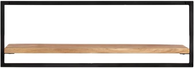 Wall Shelf Set of 2, Rustic Live Edge Acacia Wood Floating Shelves with Industrial Metal Brackets, 39.4 Inch Wall Mounted Display Storage Shelves for Living Room, Bedroom, Office, Brown