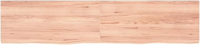 Light Brown Solid Oak Wood Bathroom Countertop 70.9"x15.7"x(0.8"-1.6") Treated Vanity Top with Live Edge Handmade for Shelf Desk Table