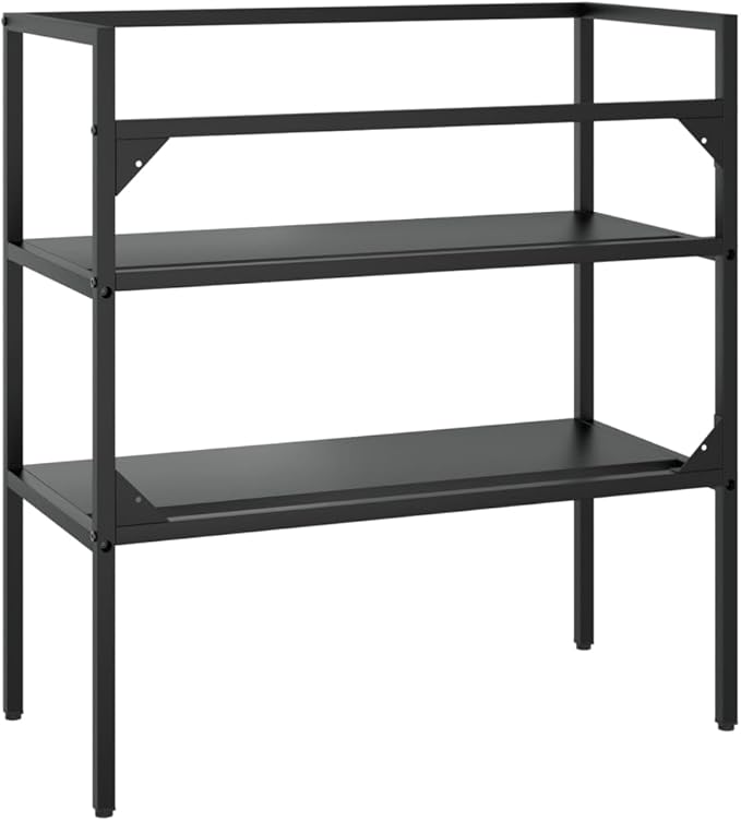 Modern Black Bathroom Sink Frame with Two Shelves, 31.1x15.0 Inch Rectangular Iron Stand for Indoor Vanity, Durable Powder-Coated Storage Organizer