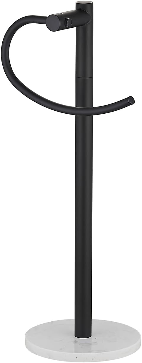Modern Hand Towel Holder Stand, Freestanding Design with Marble Base,Good Decorating and Using in Bathroom or Kitchen to hange Hand Towel on Vanity countertop,Towel Rack (Black)