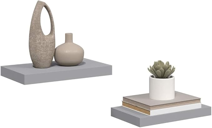 Floating Wall Shelves Set of 2, 15.7 inch Modern Gray Display Ledge for Bedroom Living Room, Sturdy Honeycomb MDF Wall Mounted Storage Shelves for Books Photos Collectibles