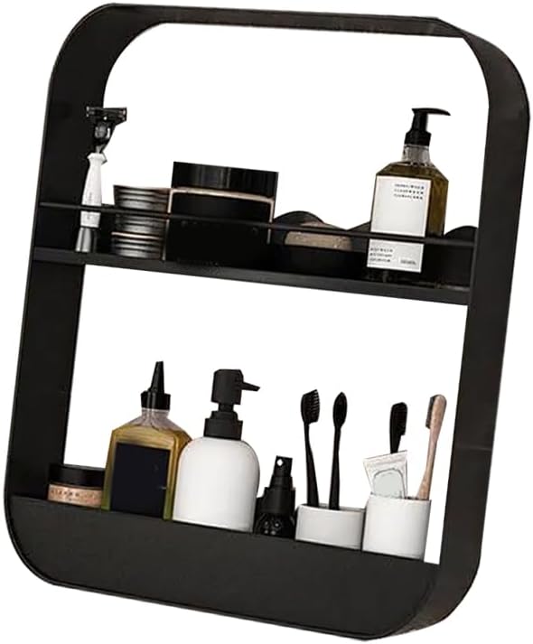 2 Layer Bathroom Wall Shelf, Carbon Steel Large Capacity Floating Shelves Bathroom Bathroom Wall Shelves For Bathroom