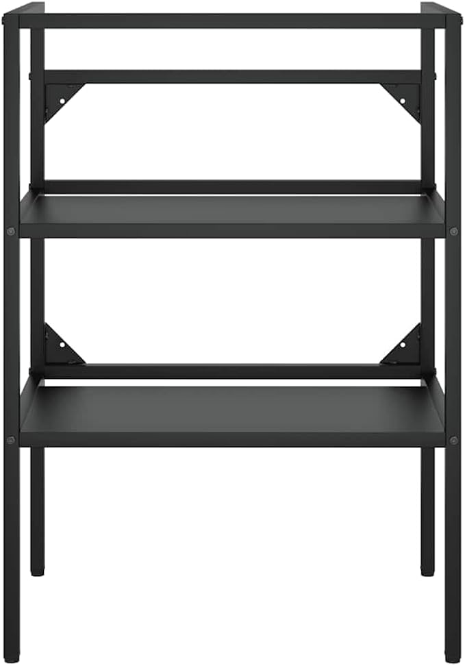 vidaXL Black Iron Bathroom Washbasin Frame - Powder-Coated Console Sink Stand for Towel Storage, 23.2"x15"x32.7"