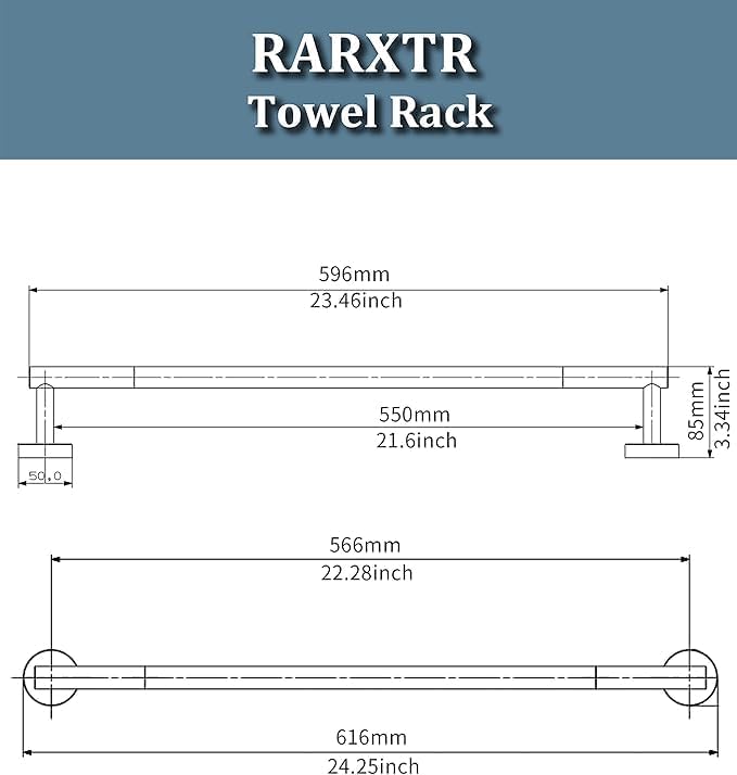 RARXTR 24 Inch Brushed Towel Bar Towel Rack for Bathroom Kitchen Hand Towel Holder Dish Cloths Hanger SUS304 Stainless Steel RUSTPROOF Wall Mount (Gold)