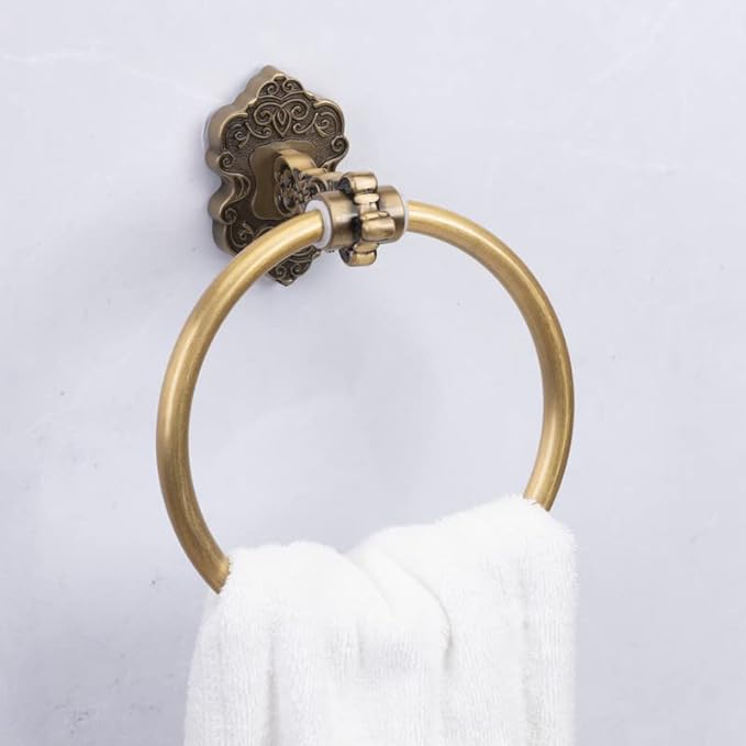 SDH Bathroom Towel Ring - Vintage Style Antique Brass Towel Hanger - Wall Mount Kitchen & Bathroom Hand Towel Holder - Pack of 1 Heavy Duty Decorative Aluminum Hanging Ring for Bathroom Towel Storage