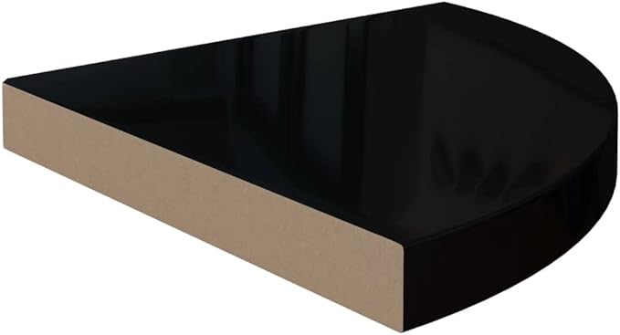 Floating Corner Shelf for Wall 13.8x13.8 Inch High Gloss Black Honeycomb MDF with Metal Bracket Invisible Mounting Display Shelves for Bathroom Bedroom Living Room Decor