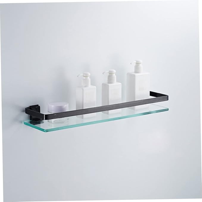 PRETYZOOM Wall-Mounted Storage Rack with Tempered Glass Shelf for Bathroom Stylish Organizer for Toiletries Easy to Install Space-Saving