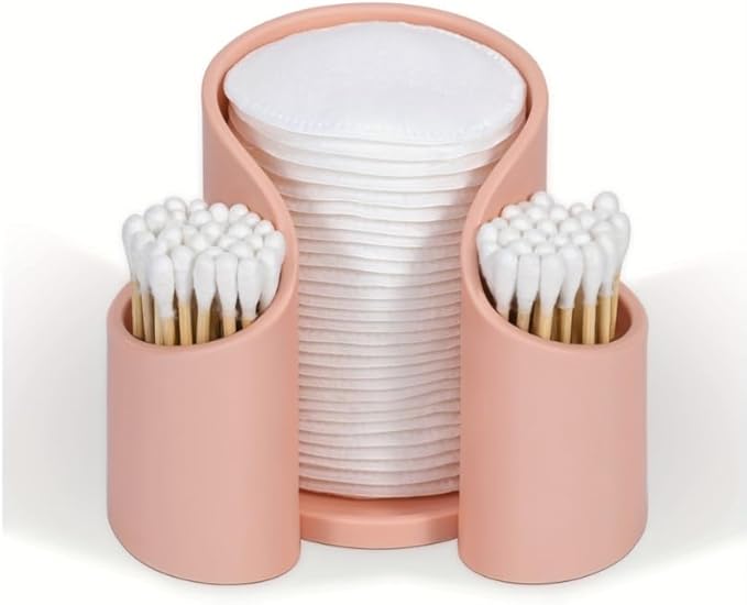 Makeup Cotton Pad & Swab Organizer ?€? Disposable Cup Storage Box ?€? Compact Beauty Supplies Holder for Vanity, Bathroom or Dresser (Pink)