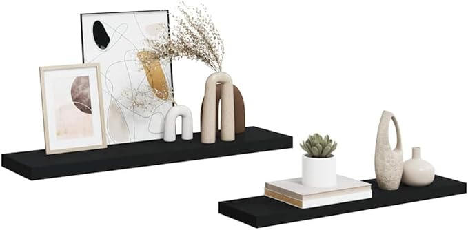 Set of 2 Floating Wall Shelves, 35.4 Inch Modern Matte Black Storage Ledge for Living Room Bedroom, Sturdy MDF Display Shelf with Invisible Mounting Hardware
