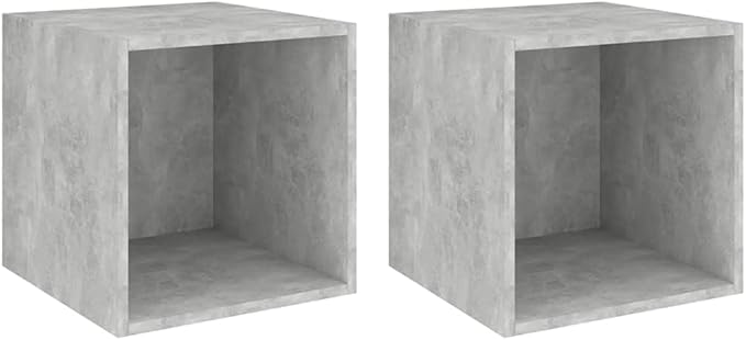 Wall Cabinet Set of 2, Modern Square Floating Storage Shelves for Living Room, Bedroom or Office, Concrete Grey Engineered Wood, 14.6 x 14.6 x 14.6 inch, Space-Saving Mountable Display Units