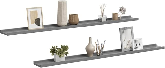 Set of 2 Floating Wall Shelves, 45.3 Inch Long Modern Wall Mounted Display Ledges for Bedroom and Living Room, Matte Grey MDF Storage Shelves
