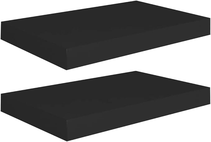 Floating Wall Shelves 2 Pack Black Modern Display Rack 15.7x9.1x1.5 Inches MDF Board for Living Room Bedroom Office Decor with Invisible Mounting System