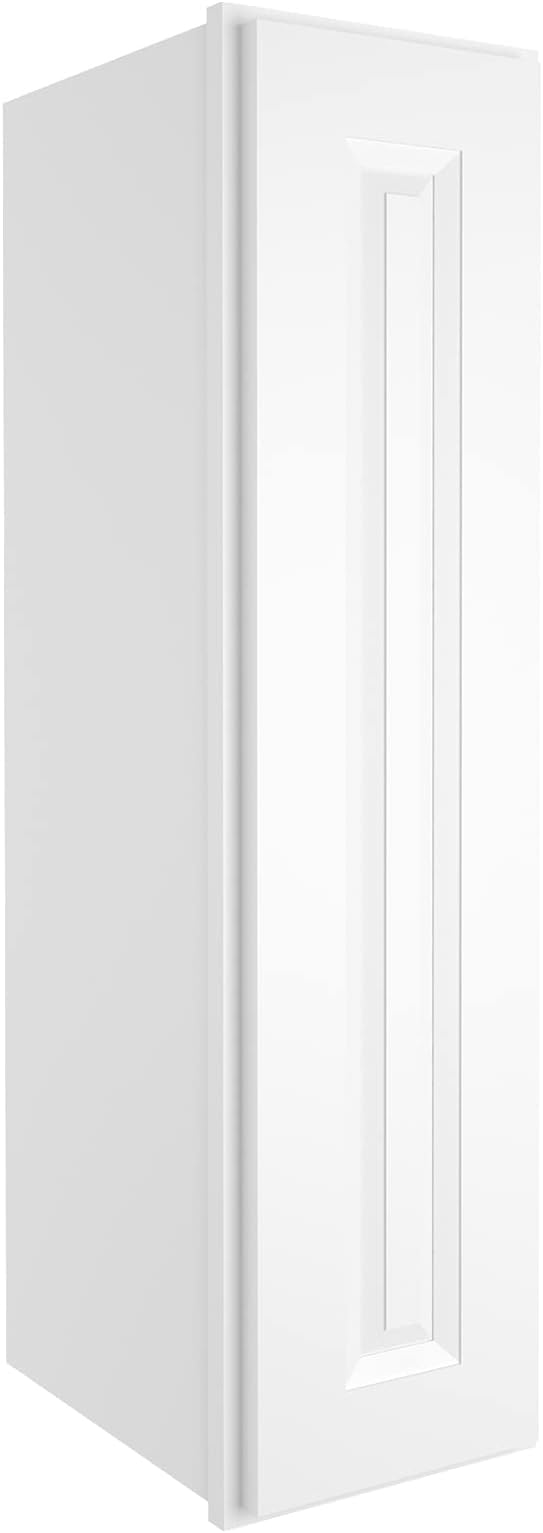 ROOMTEC Wood Wall Cabinet,RTA Single Door Medicine Cabinet with Adjustable Shelves and Soft-Close Door for Kitchen, Bathroom, and Laundry. 12" D*9" W*36" H, Traditional White