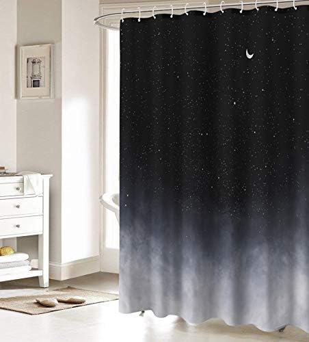 Neasow Black Shower Curtain,Stars and New Moon Bathroom Curtain Night Starry Sky Shower Curtains