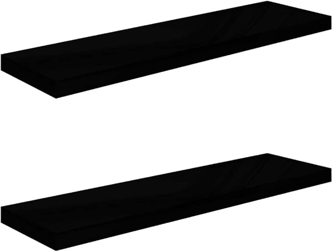 Floating Wall Shelves 2 Pack High Gloss Black Modern Display Rack 35.4x9.3 Inches for Living Room Bedroom Office Decor Books Plants Photos Awards