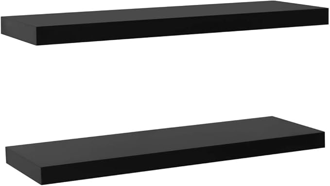 Floating Wall Shelves Set of 2, 39.4 Inch Modern Black MDF Shelving Unit for Bedroom, Living Room, and Home Office Display Storage