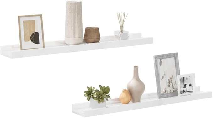 Wall Shelf Set of 2 Floating Shelves 23.6 inch High Gloss White MDF Modern Display Ledge for Bedroom Living Room Office Home Decor
