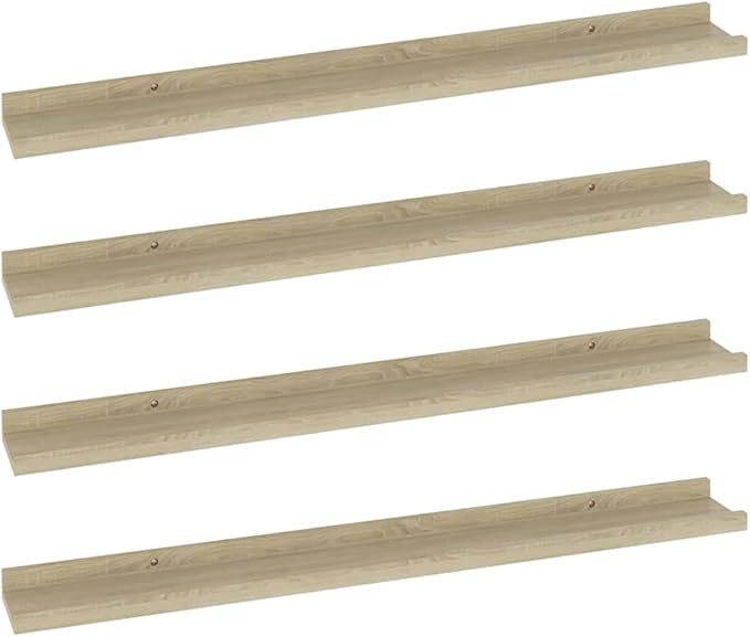 Sonoma Oak Wall Shelves Set of 4, 31.5 inch Floating Shelves for Living Room Bedroom Kitchen, MDF Wood Shelving Display Storage for Books Plants Decor