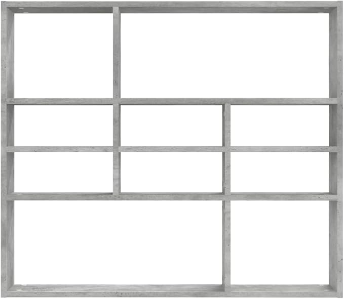 Modern Wall Mounted Floating Shelf, 10-Compartment Concrete Grey Engineered Wood Storage Organizer for Bedroom, Living Room, Display Books and Decor